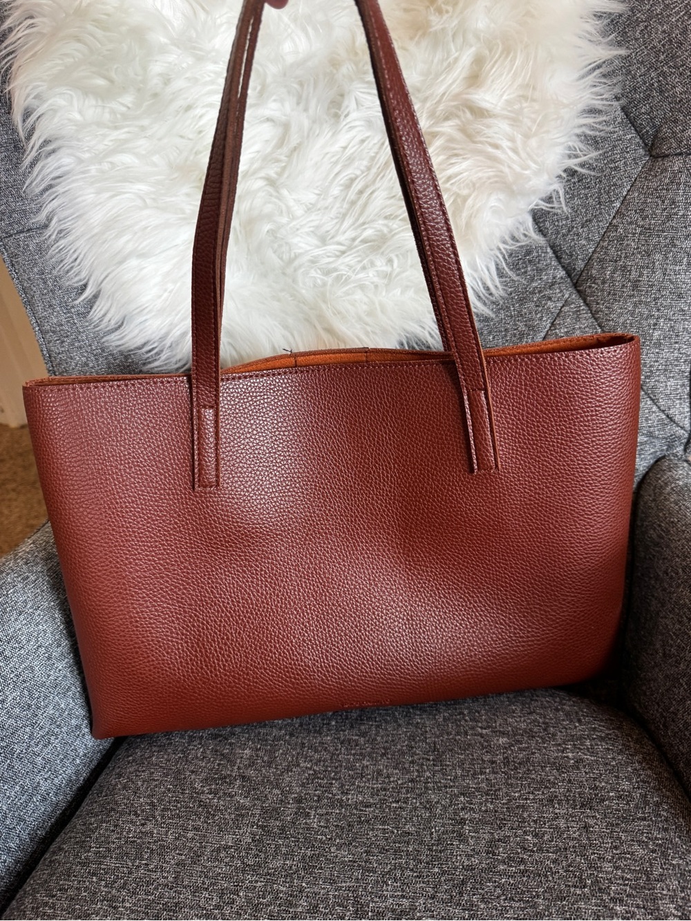 Vince Camuto Brown Pebbled Leather Shoulder Tote
